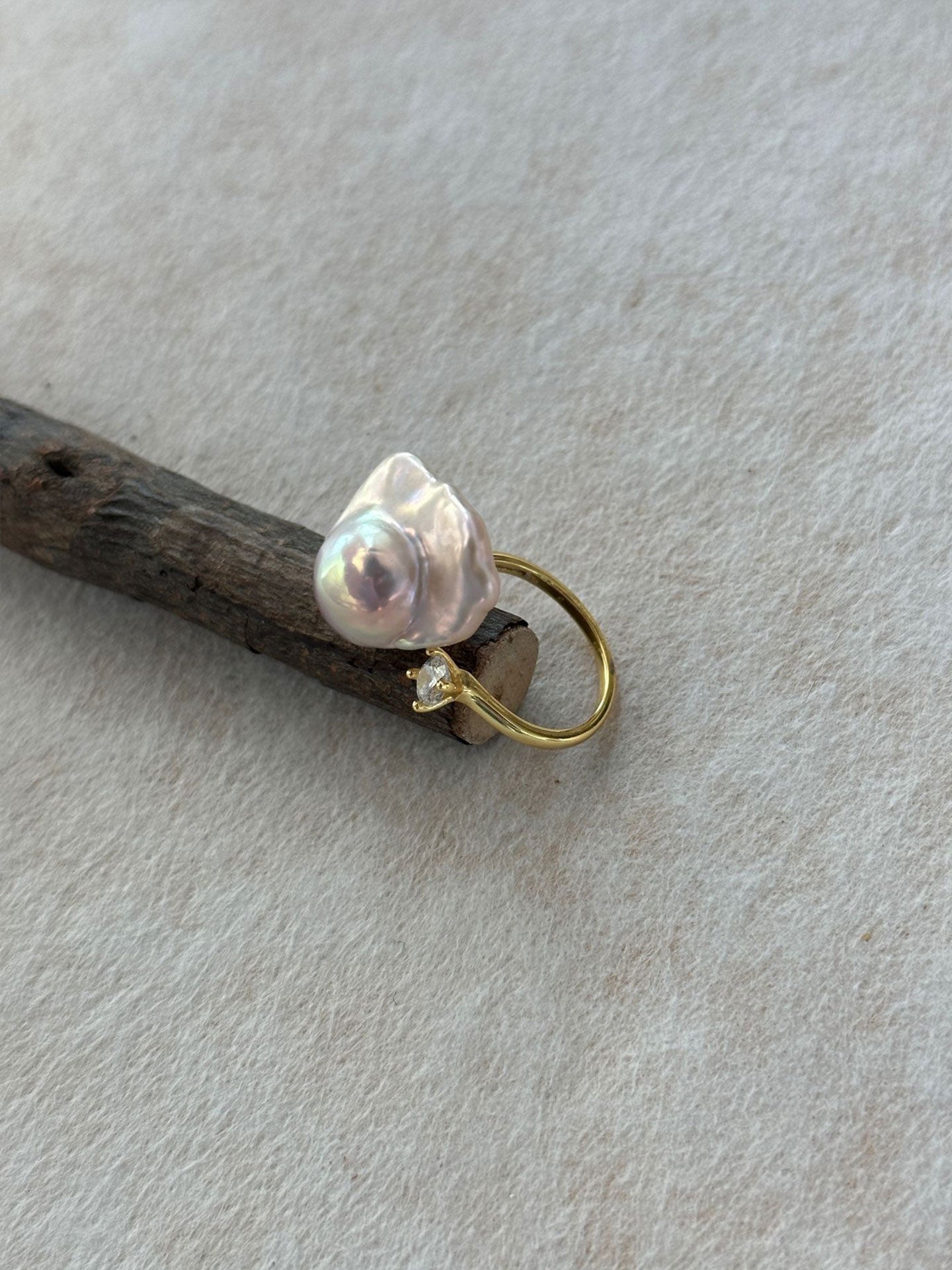 Scallop Baroque Pearl & Prong CZ Open Ring