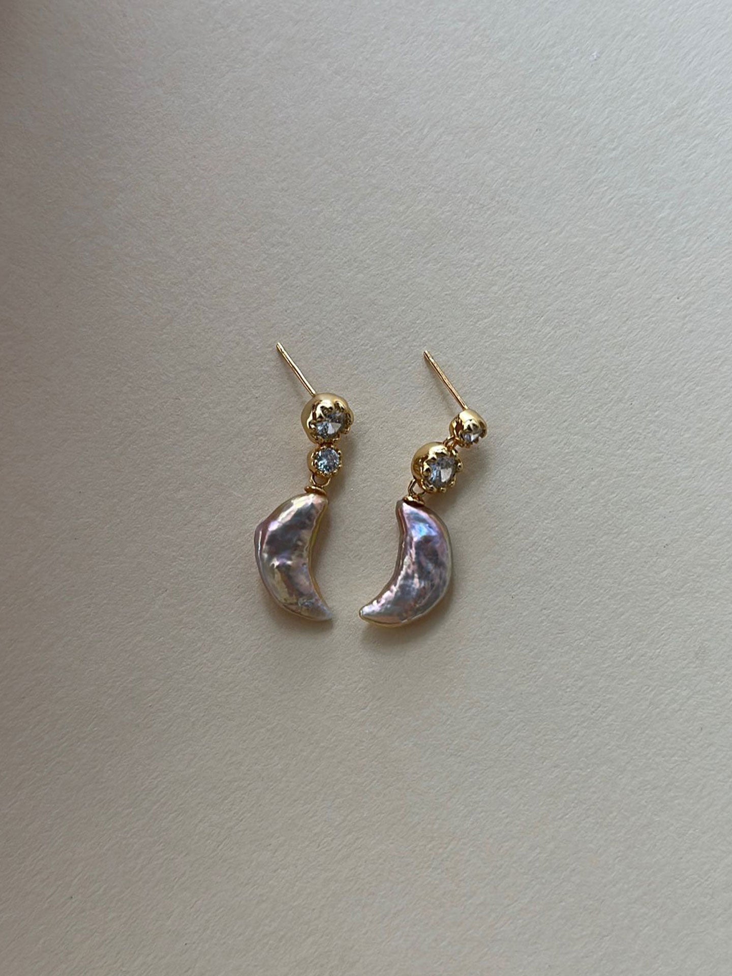 Asymmetric CZ Crescent Baroque Pearl Earrings