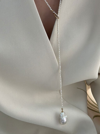 Keshi Pearl Chain Necklace with Baroque Drop