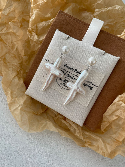 White Cross Baroque Drop Earrings