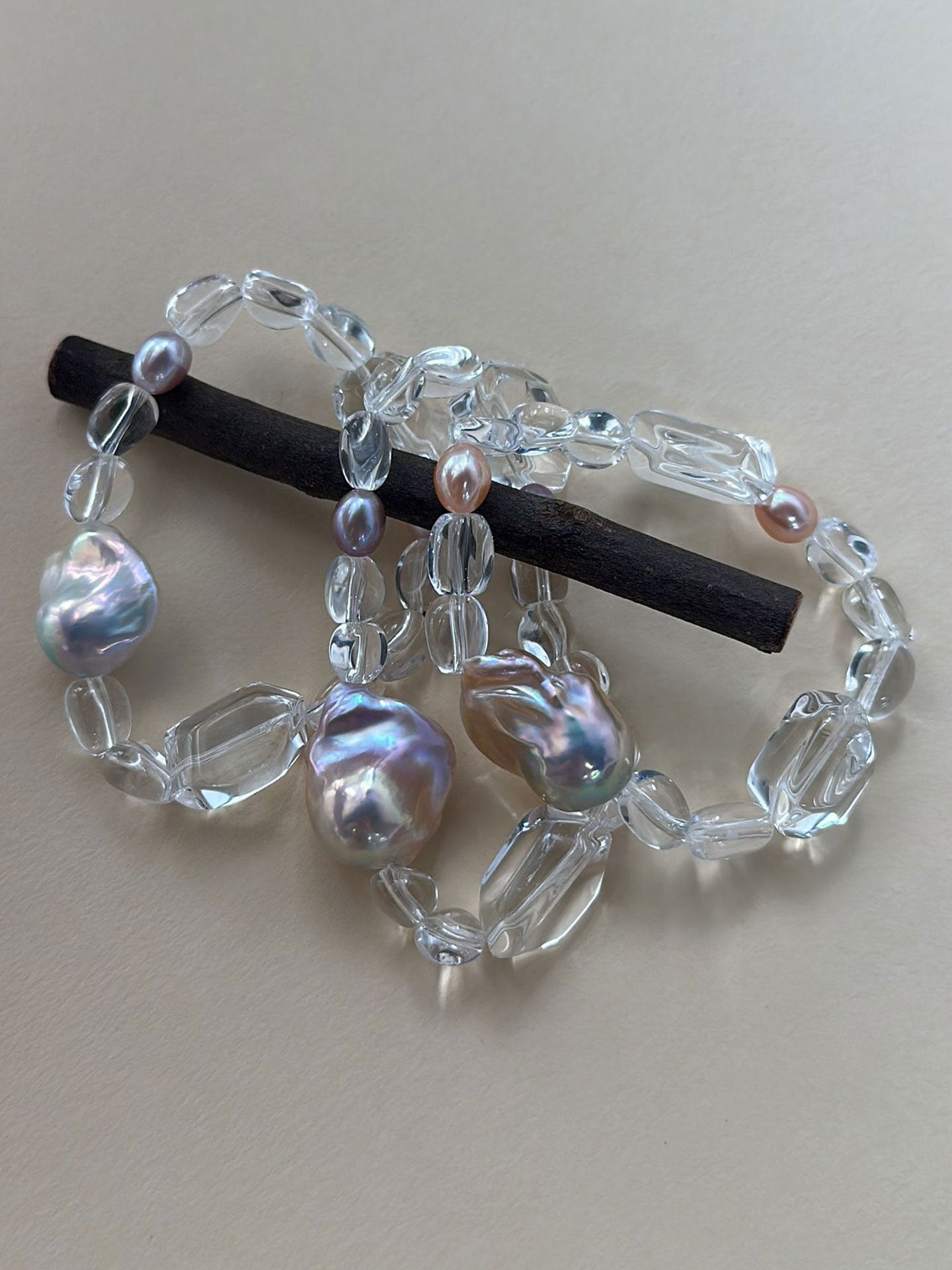 Irregular Clear Quartz & Baroque Pearl Stretch Bracelet