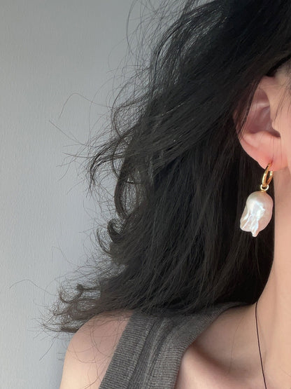 18K Gold-Plated Hoop Earrings with Detachable Baroque Pearl