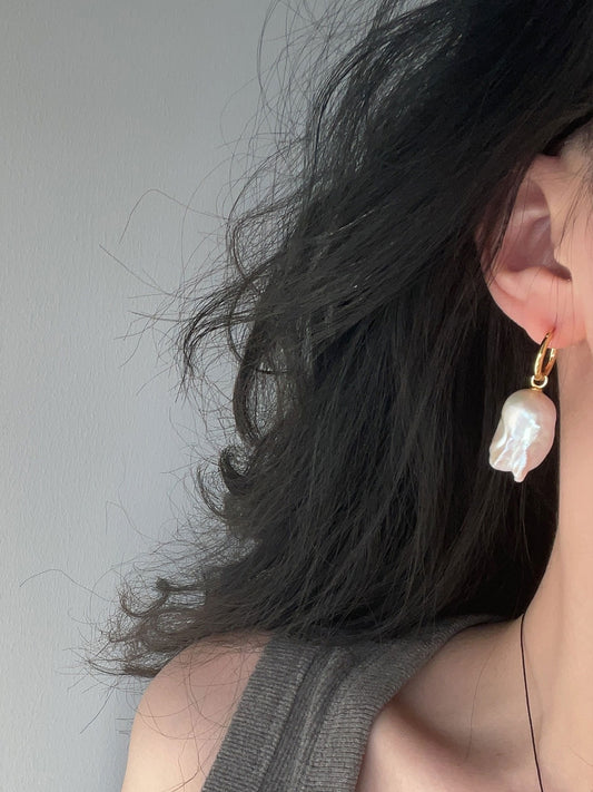 18K Gold-Plated Hoop Earrings with Detachable Baroque Pearl