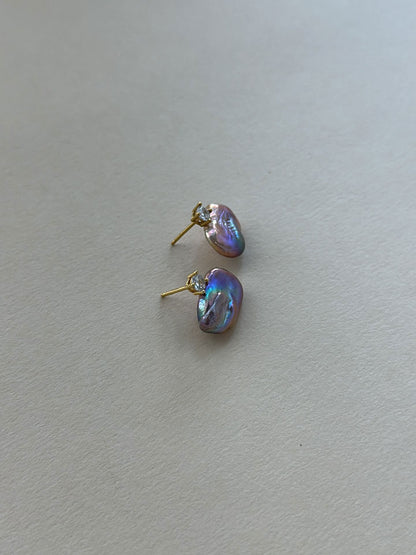 Princess Diana-Style Purple Baroque Pearl & CZ Drop Earrings