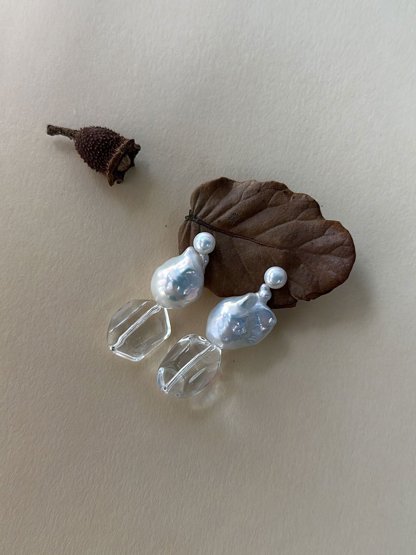Baroque Pearl & Clear Quartz Drop Earrings
