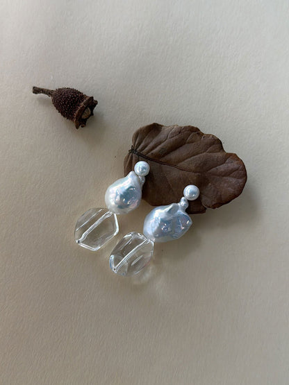 Baroque Pearl & Clear Quartz Drop Earrings