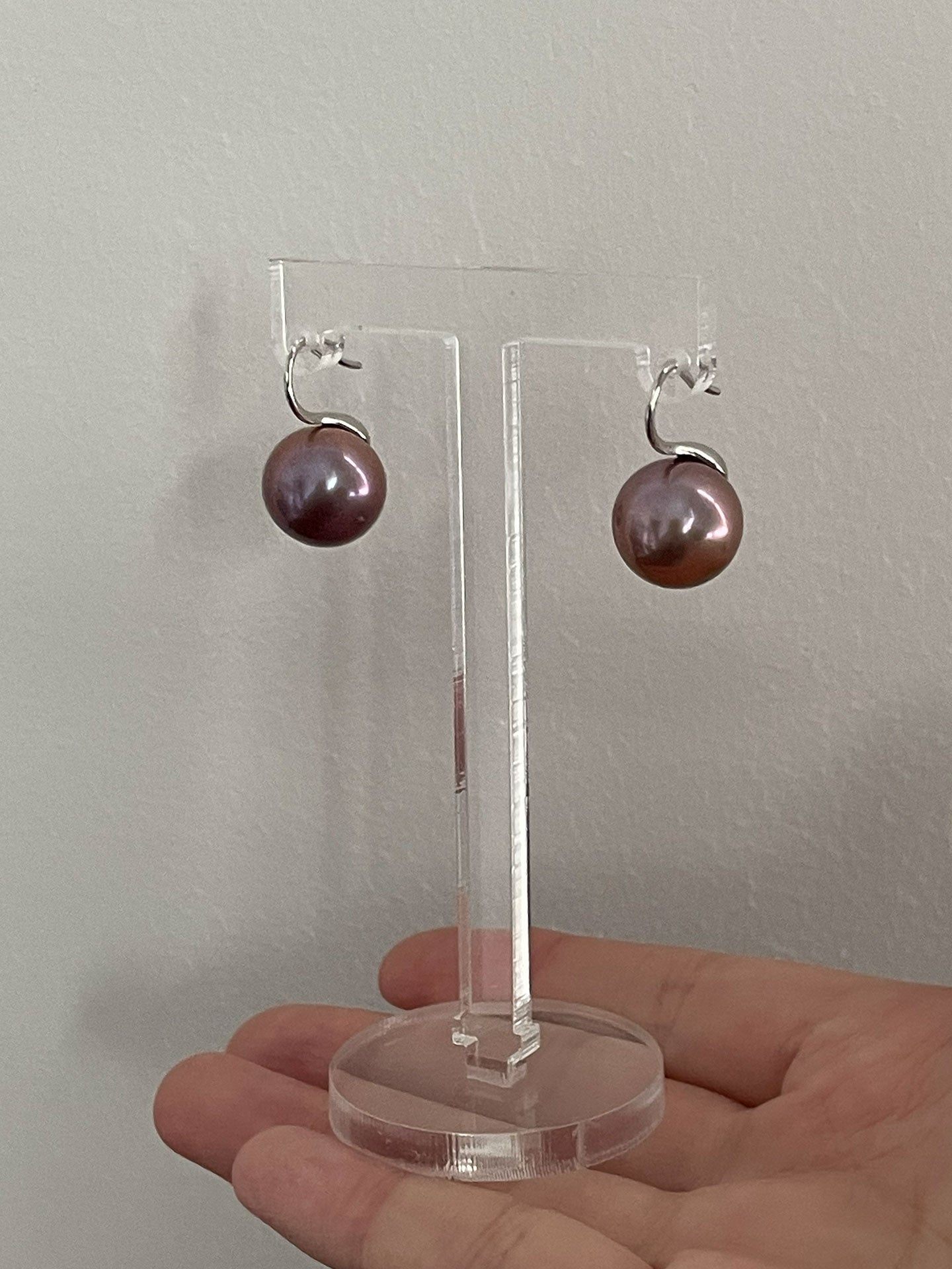 12mm Round Purple Edison Pearl Drop Earrings