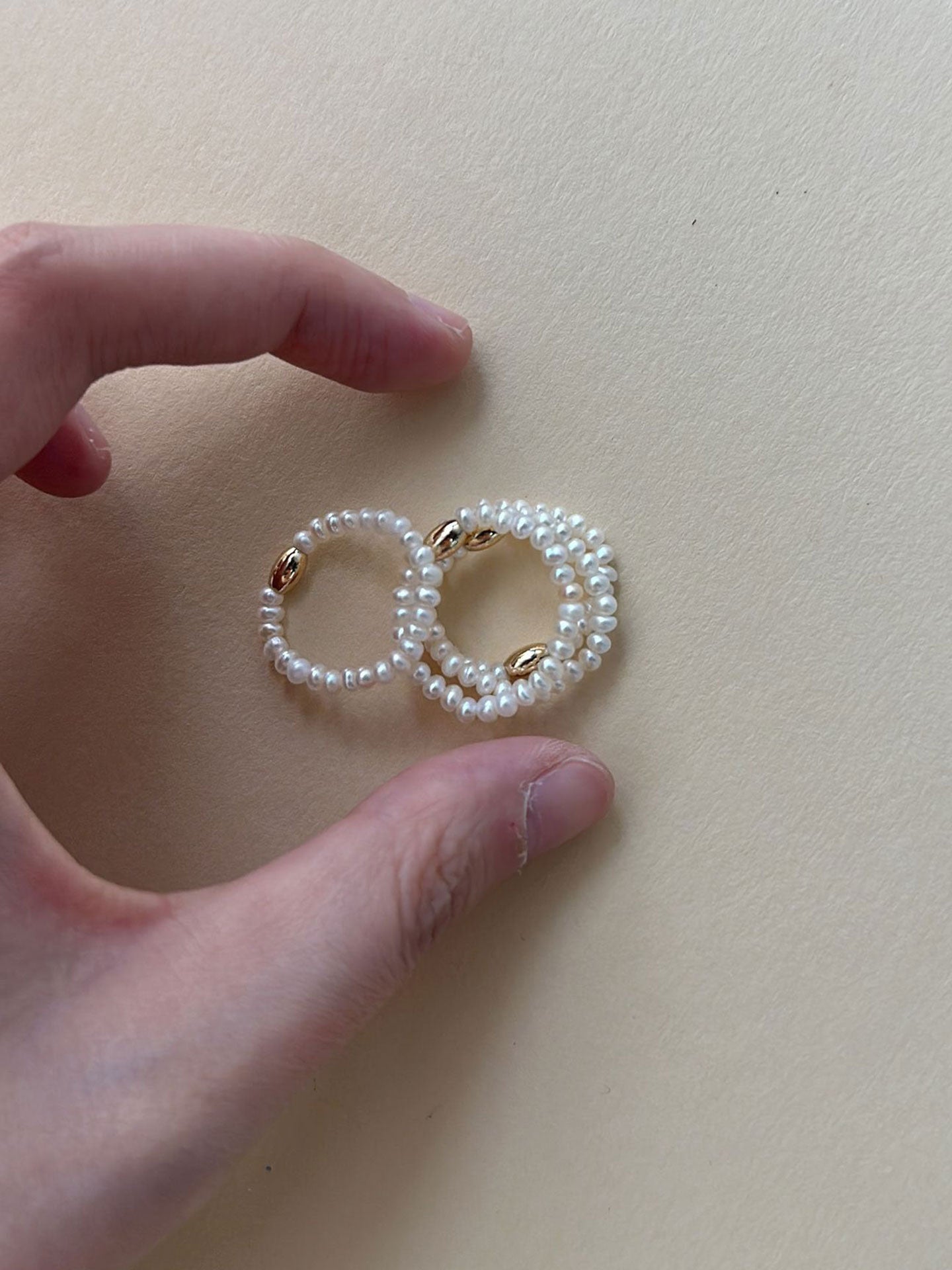 Pearl & 18K Gold-Plated Oval Bead Stretch Ring