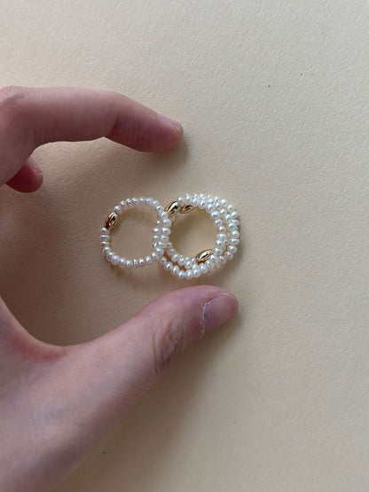 Pearl & 18K Gold-Plated Oval Bead Stretch Ring