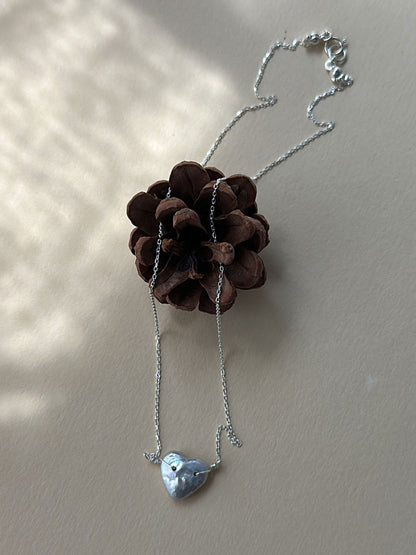Silver-Blue Heart Baroque Pearl S925 Silver Necklace