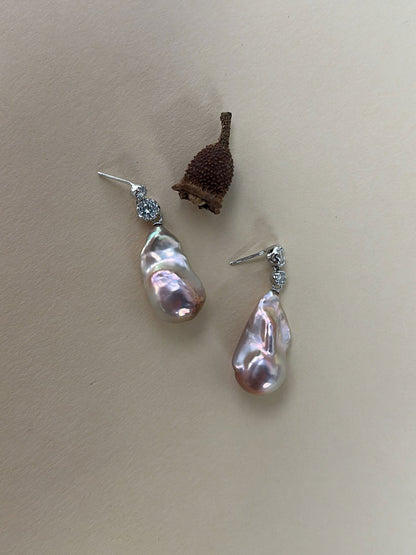Mirror Baroque Pearl & Asymmetric CZ Drop Earrings