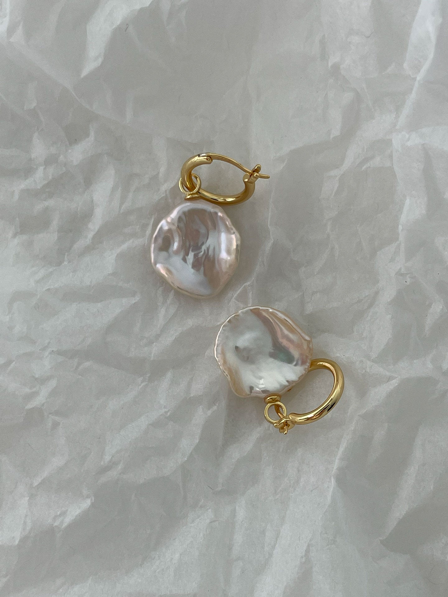 18K Gold-Plated Hoop Earrings with Detachable Petal Baroque Pearl