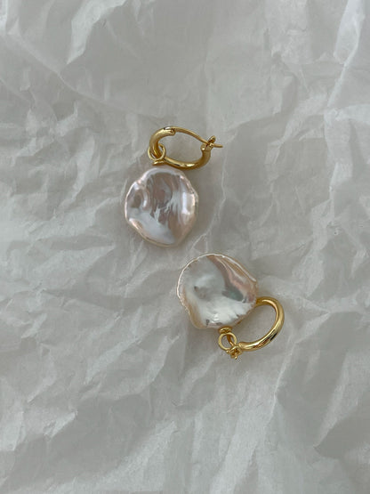 18K Gold-Plated Hoop Earrings with Detachable Petal Baroque Pearl