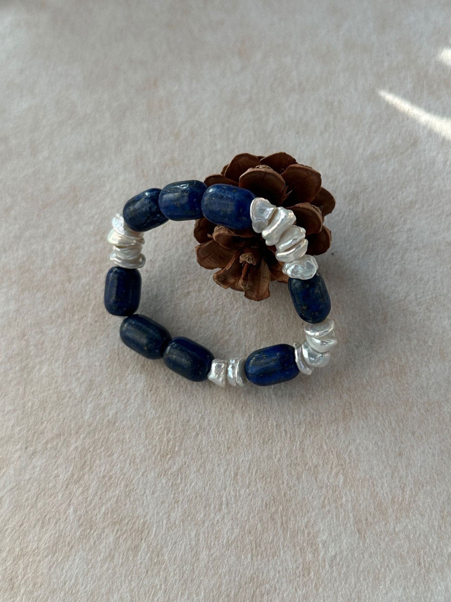 Lapis Lazuli & Baroque Pearl Stretch Bracelet