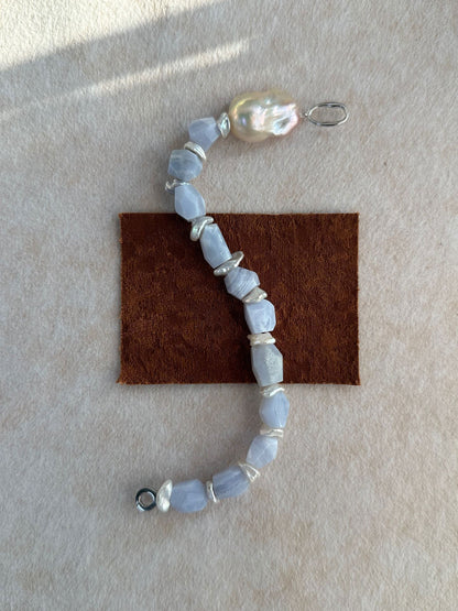 Baroque Pearl Featured Blue Lace Agate Bracelet