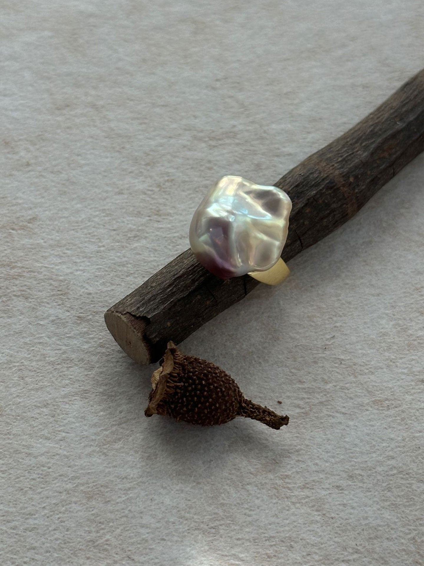 Baroque Pearl Wide Band Adjustable Ring