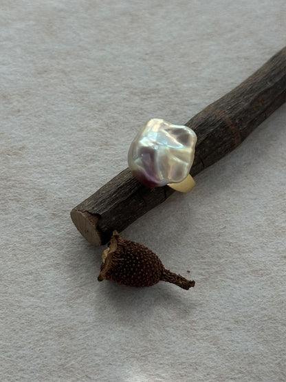 Baroque Pearl Wide Band Adjustable Ring