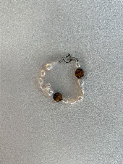 Tiger's Eye & Baroque Pearl Bracelet