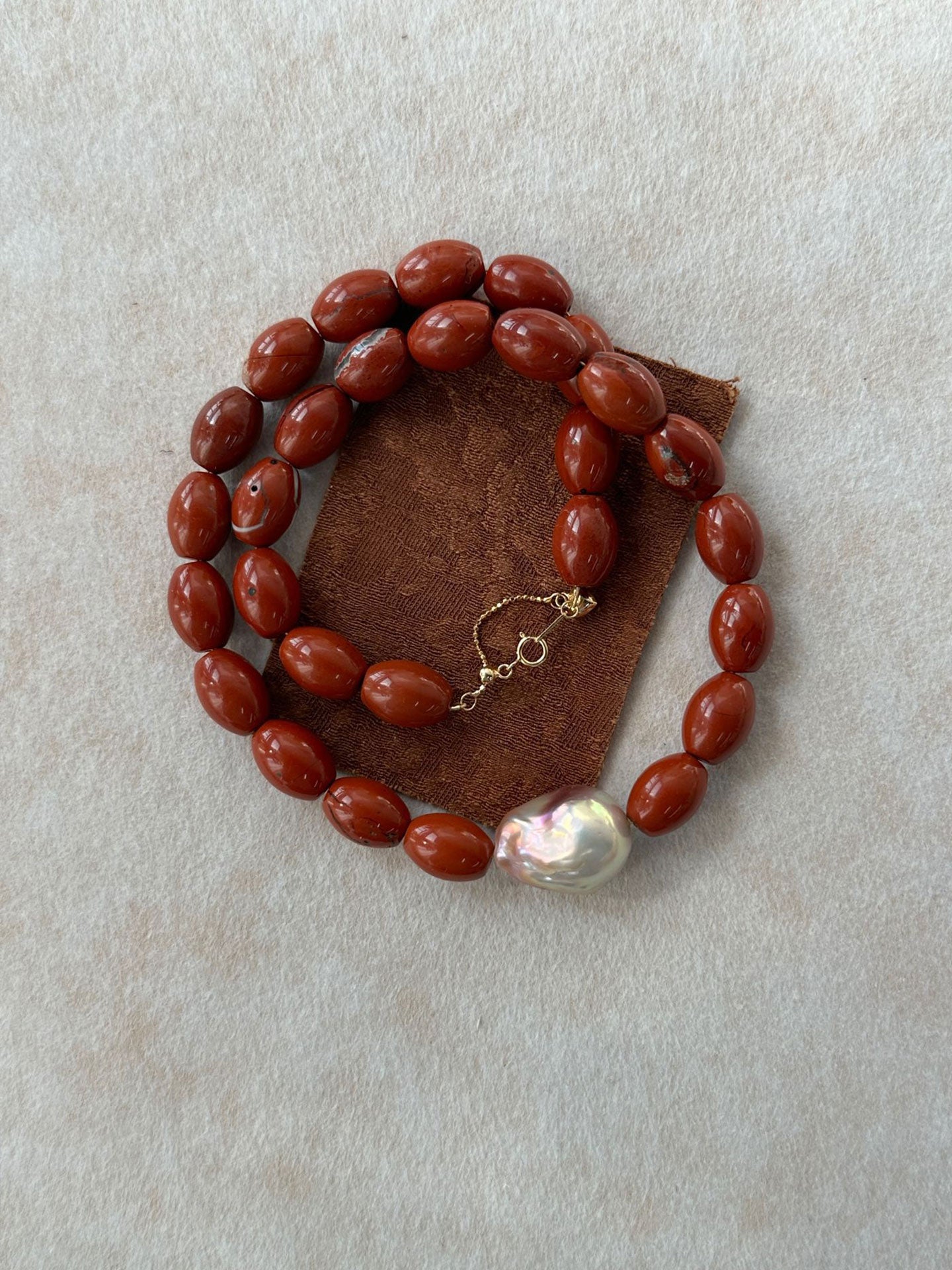 Baroque Pearl & Red Jasper Necklace