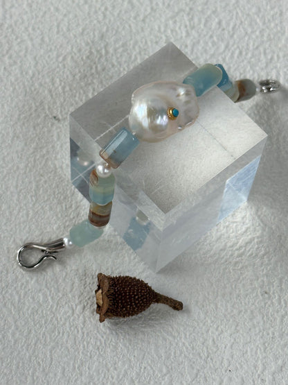 Turquoise Inlay Baroque Pearl & Calcite Bracelet