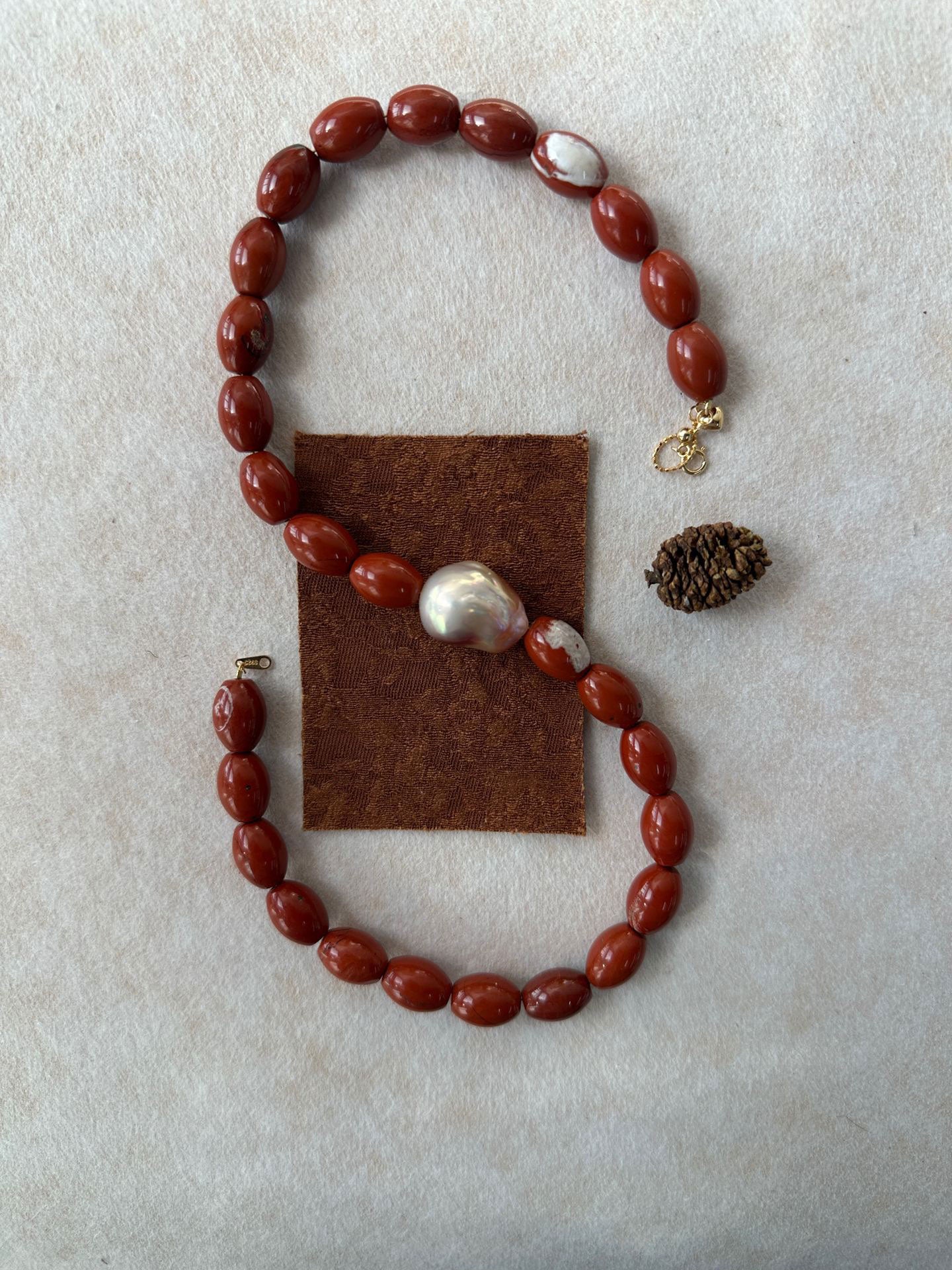 Baroque Pearl & Red Jasper Necklace