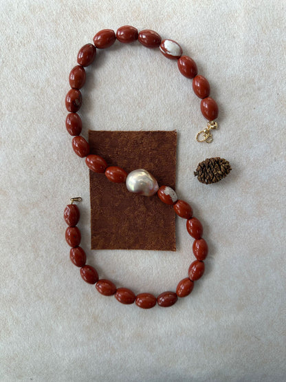 Baroque Pearl & Red Jasper Necklace