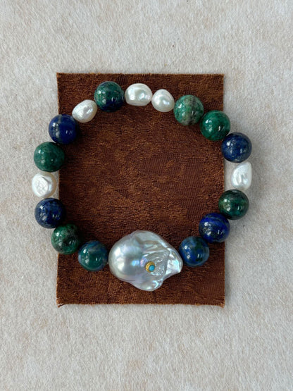 Lapis Lazuli Contrast Bracelet with Turquoise-Set Baroque Pearl