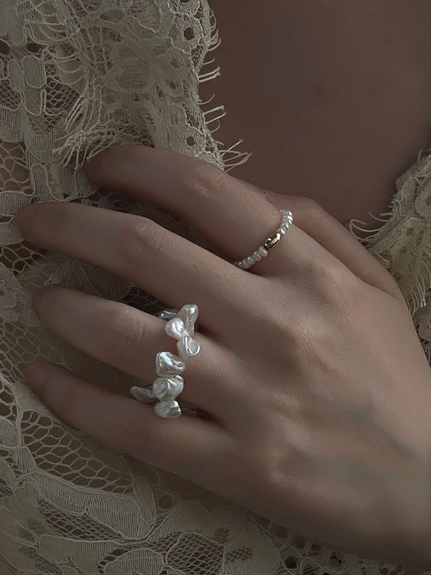 Pearl & 18K Gold-Plated Oval Bead Stretch Ring