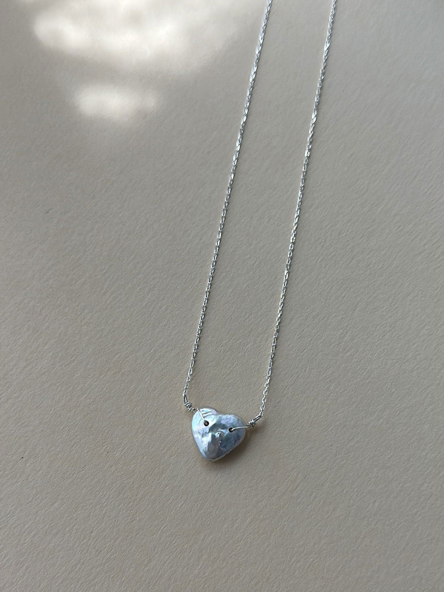 Silver-Blue Heart Baroque Pearl S925 Silver Necklace
