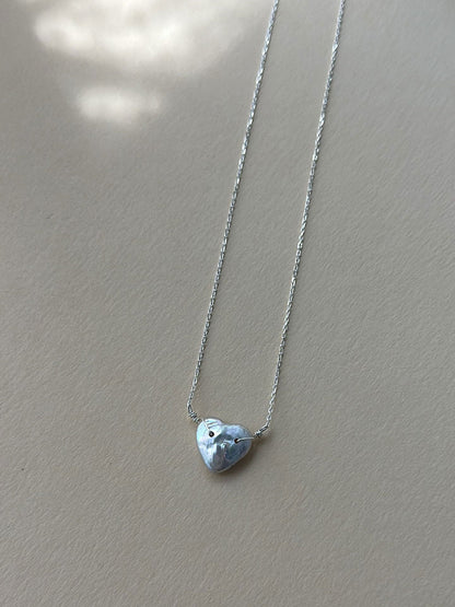 Silver-Blue Heart Baroque Pearl S925 Silver Necklace