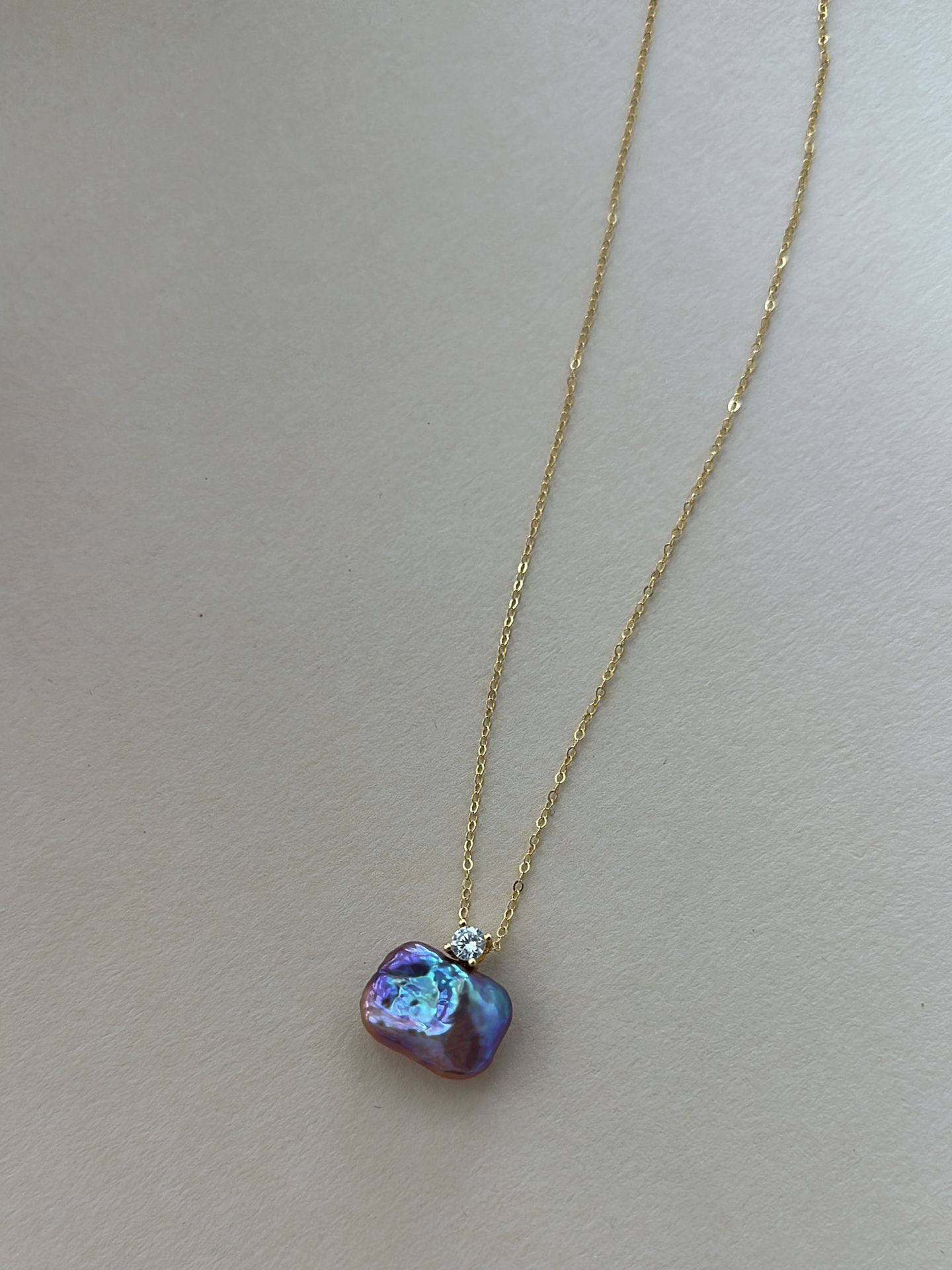 Princess Diana-Style Purple Baroque Pearl & CZ Necklace