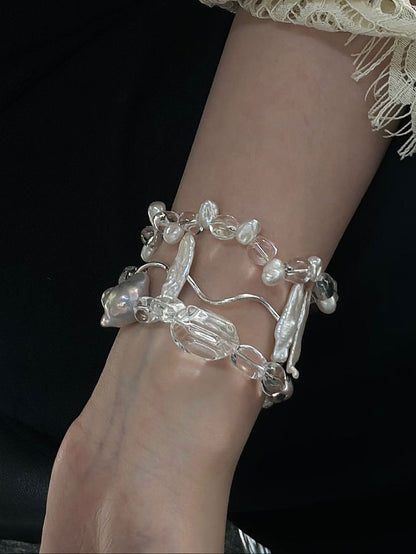 Irregular Clear Quartz & Baroque Pearl Stretch Bracelet