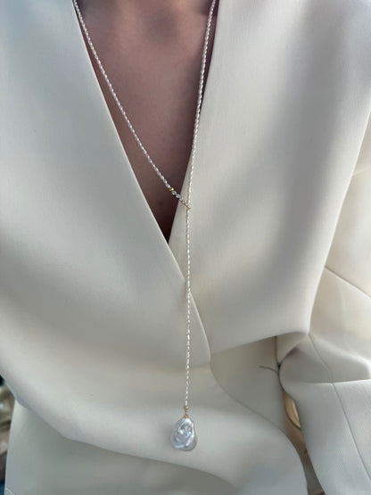 Keshi Pearl Chain Necklace with Baroque Drop