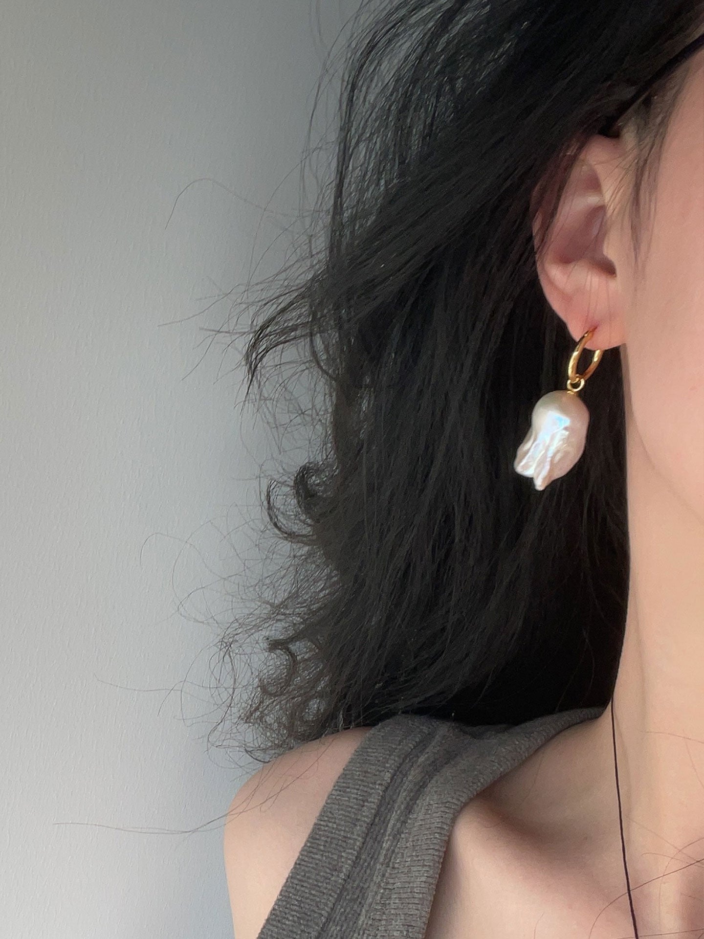 18K Gold-Plated Hoop Earrings with Detachable Baroque Pearl