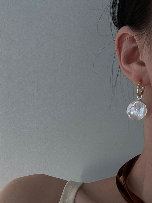 18K Gold-Plated Hoop Earrings with Detachable Petal Baroque Pearl