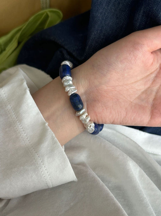 Lapis Lazuli & Baroque Pearl Stretch Bracelet