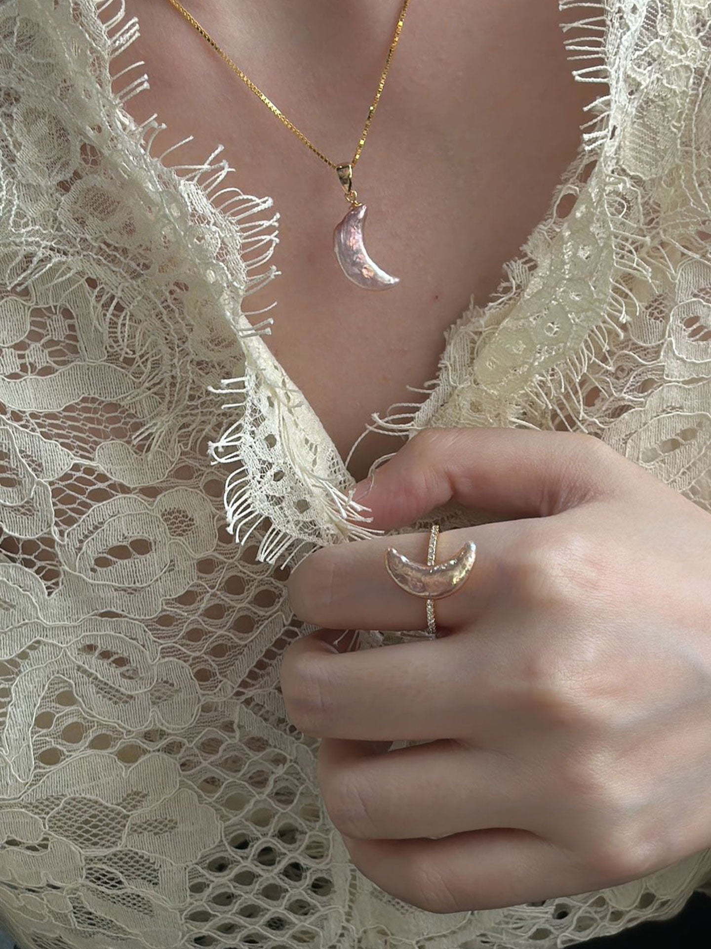 Crescent Baroque Pearl Pavé CZ 18K Gold-Plated Open Ring