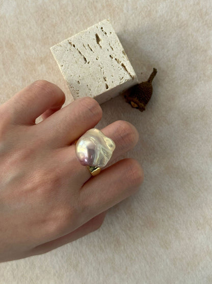 Baroque Pearl Wide Band Adjustable Ring