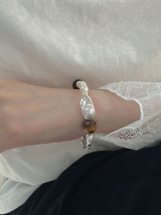 Tiger's Eye & Baroque Pearl Bracelet