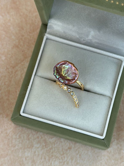 Violet Petal Baroque Pearl Open Ring