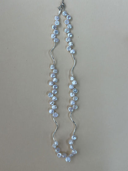 Baroque Pearl Wave Chain Necklace