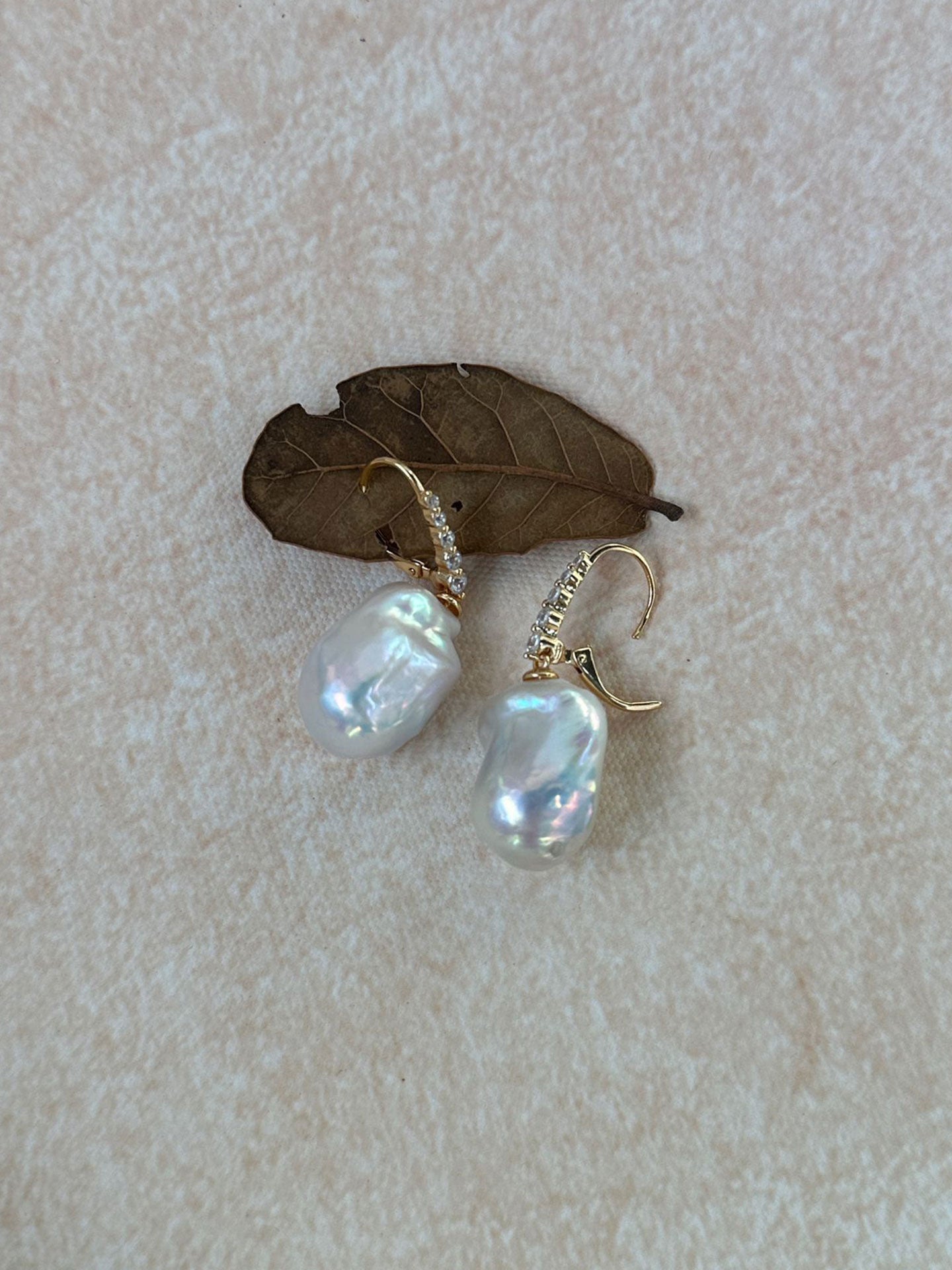 Baroque Pearl Drop Earrings with 18K Gold-Plated Graduated CZ Line Hoop