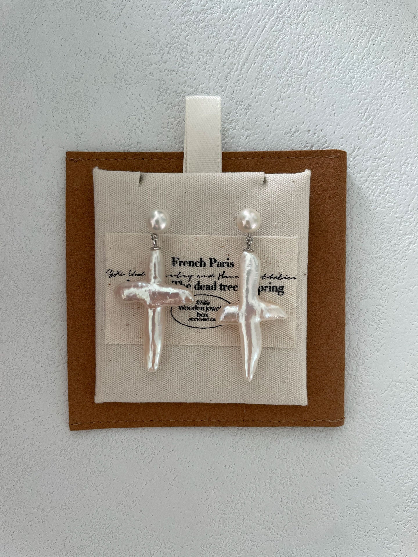 White Cross Baroque Drop Earrings