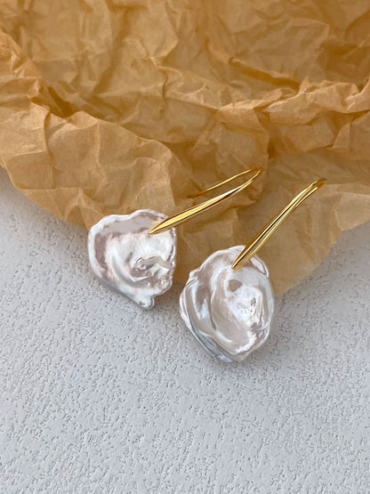 Petal Baroque Pearl Drop Earrings with 18K Gold-Plated Hook