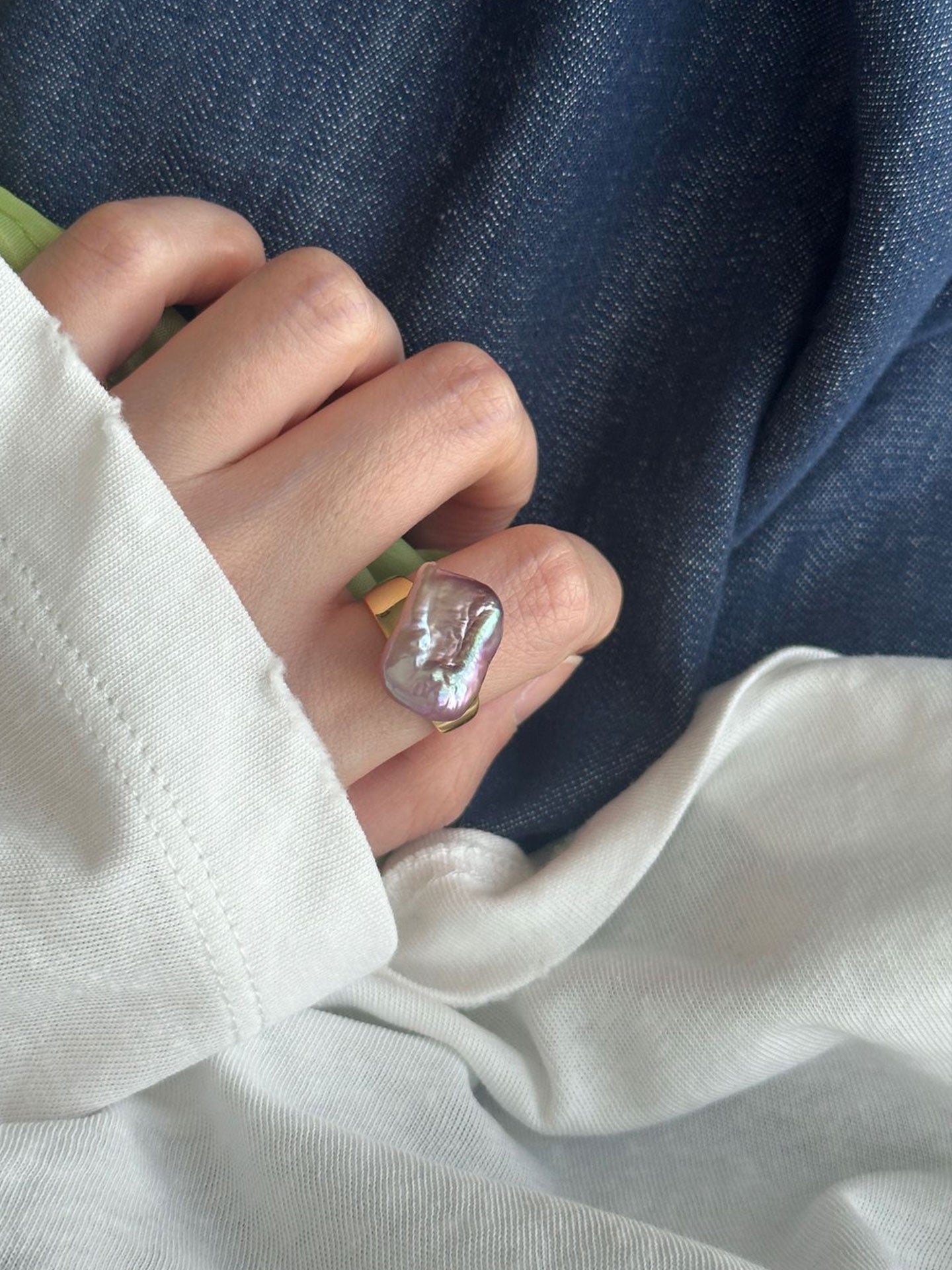 Rectangular Purple Baroque Pearl Adjustable Open Ring