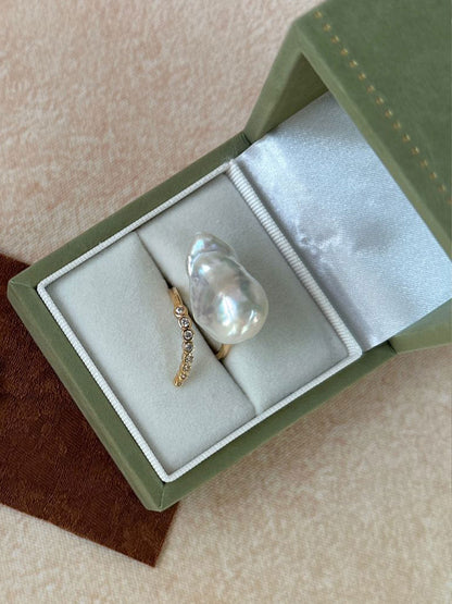Large Baroque Pearl & Pavé CZ Bar 18K Gold-Plated Open Ring