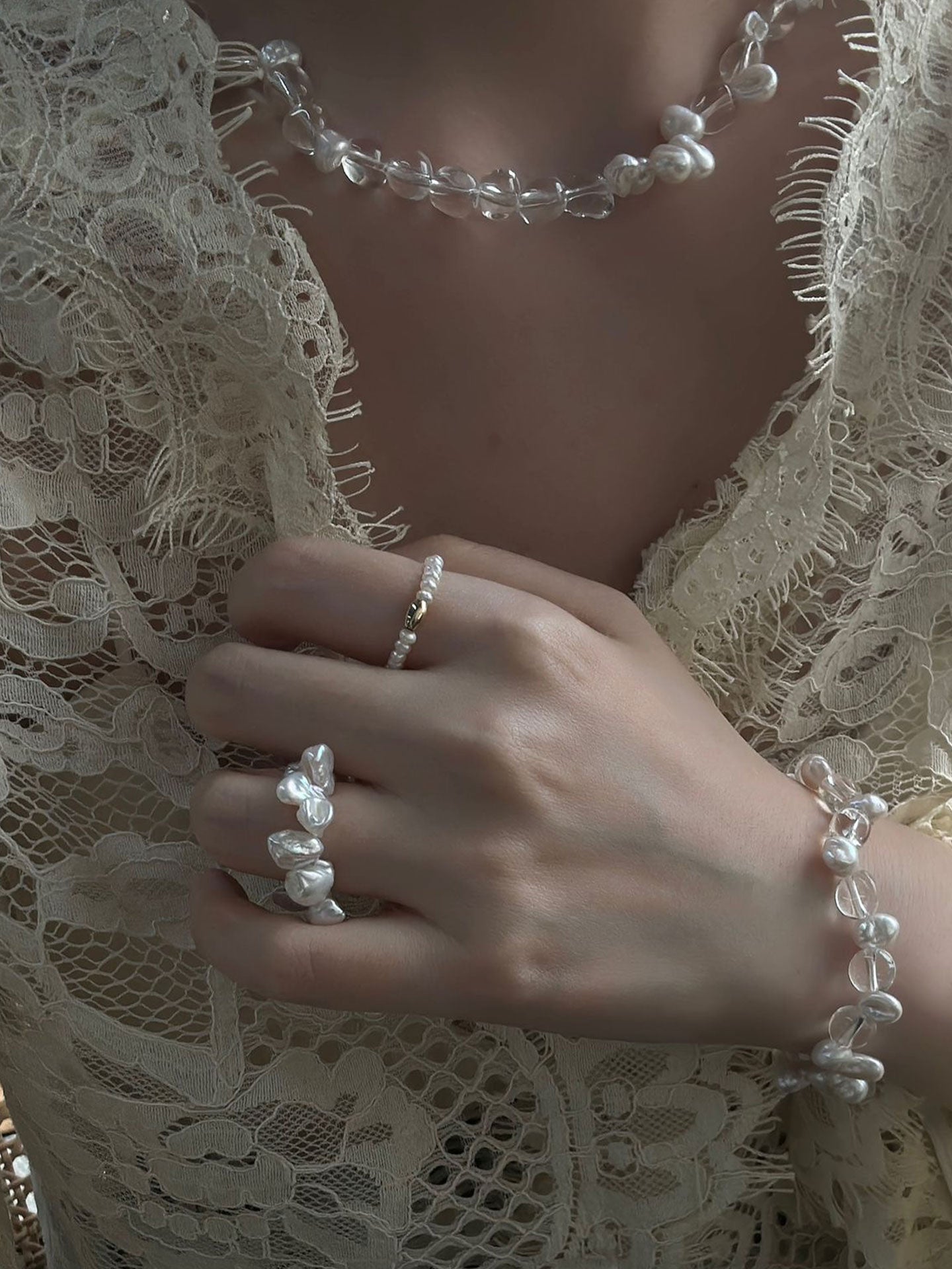 Pearl & 18K Gold-Plated Oval Bead Stretch Ring