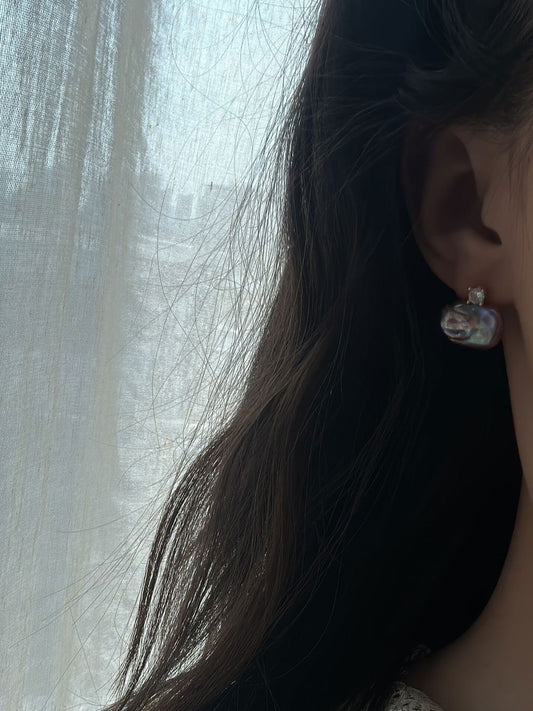 Princess Diana-Style Purple Baroque Pearl & CZ Drop Earrings