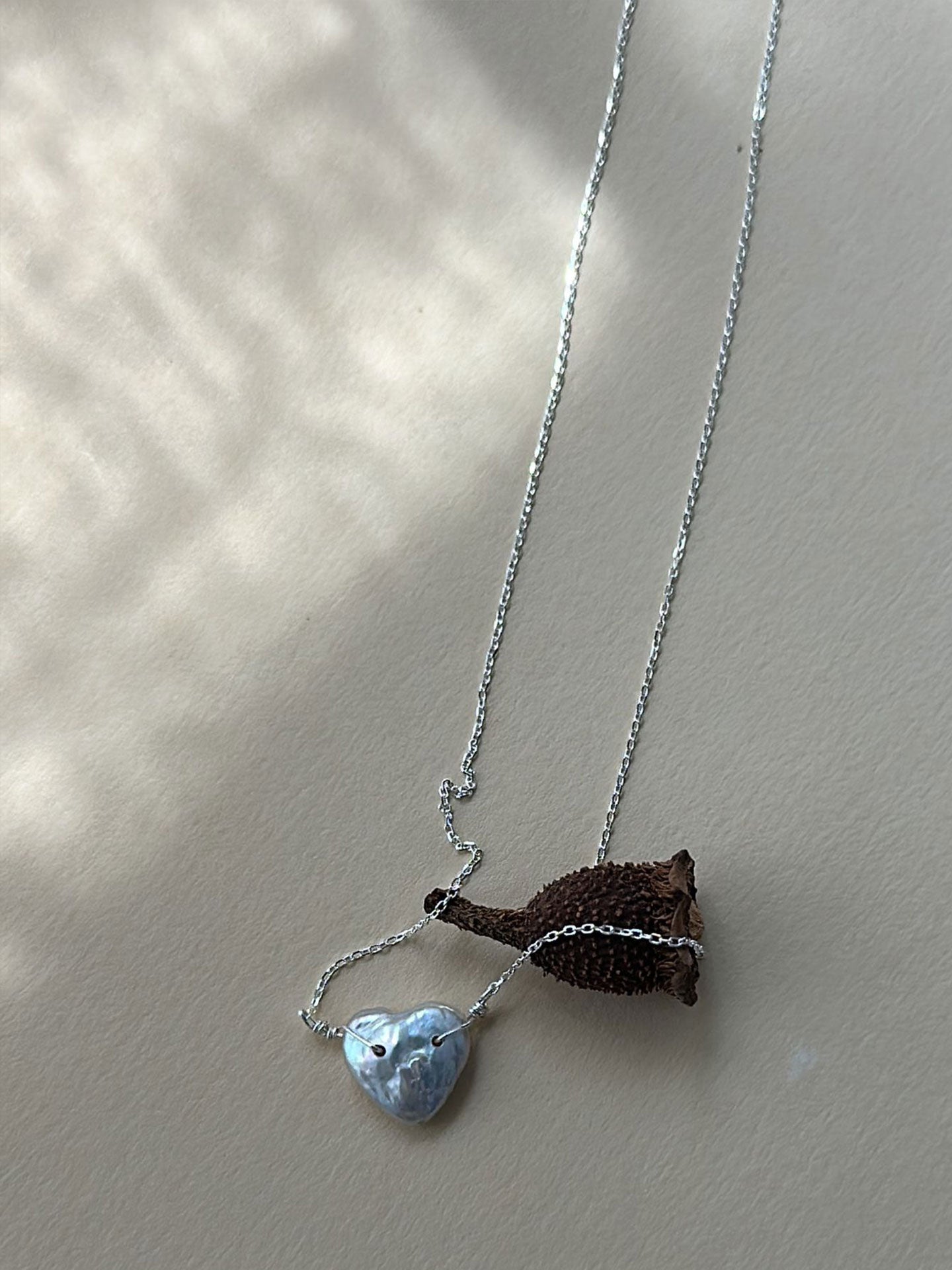 Silver-Blue Heart Baroque Pearl S925 Silver Necklace