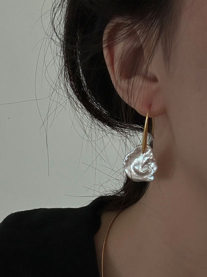 Petal Baroque Pearl Drop Earrings with 18K Gold-Plated Hook